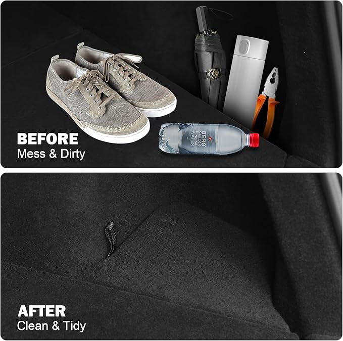 Trunk Storage Bins with Lids for 2026 Tesla Model Y Juniper 5 Seater, 2PCS TPE Side Cargo Organizer Boxes, Rear Trunk Containers with Suede Covers, Custom Fit Tesla Model Y Juniper Accessories