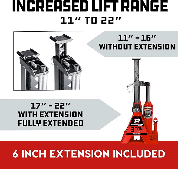 POWERBUILT 3 Ton All-in-One Hydraulic Bottle Jack and Jackstand in One, Compact, Wide Base, 11-21 Inch Range, Eliminates Jackstands, for Trucks, SUVs, RVs, Trailers, ASME, Not for Sedans - 640912