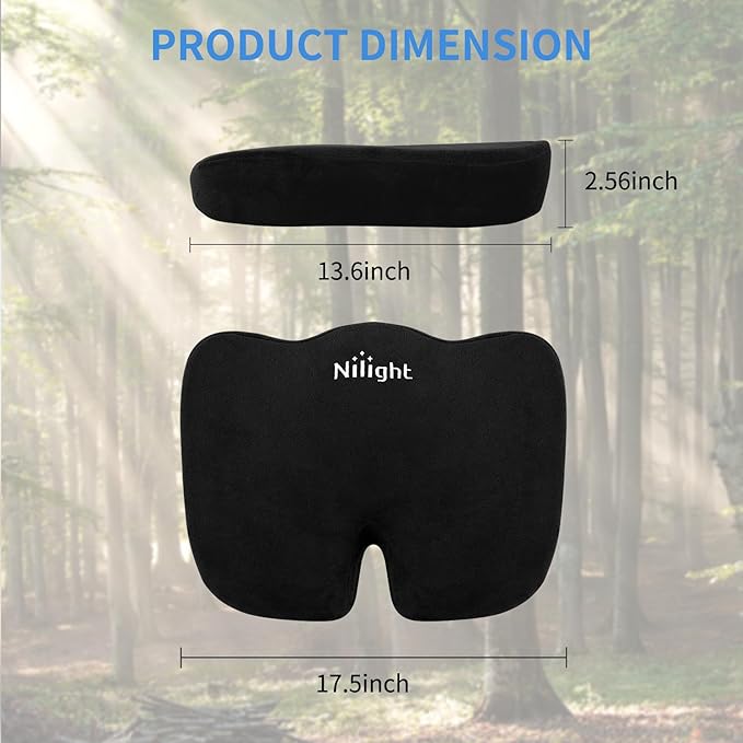 Nilight Car Seat Cushion Black Velvet Gel Memory Foam Seats Soft and Comfortable Suitable for Daily Life and Driving Relieves Sciatica and Tailbone Pain Improves Drive Vision