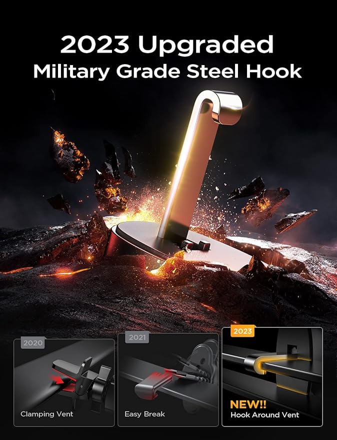 LISEN Phone Mount for Car [Ultla Stable] Phone Holder for Car Vent[Never Blocking] Steel Hook Clip Car Phone Holder Mount for iPhone 15 14 13 Pro Samsung Galaxy S223/S22/S21 All Phones