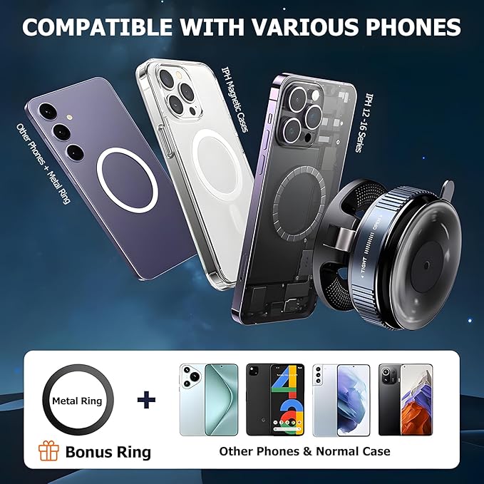 Car Phone Holder for Magsafe,Nano Gel Suction Cup Phone Mount,360° Adjustable Magnetic Phone Holder,Phone Holders for Your Car for iPhone Android Smartphones