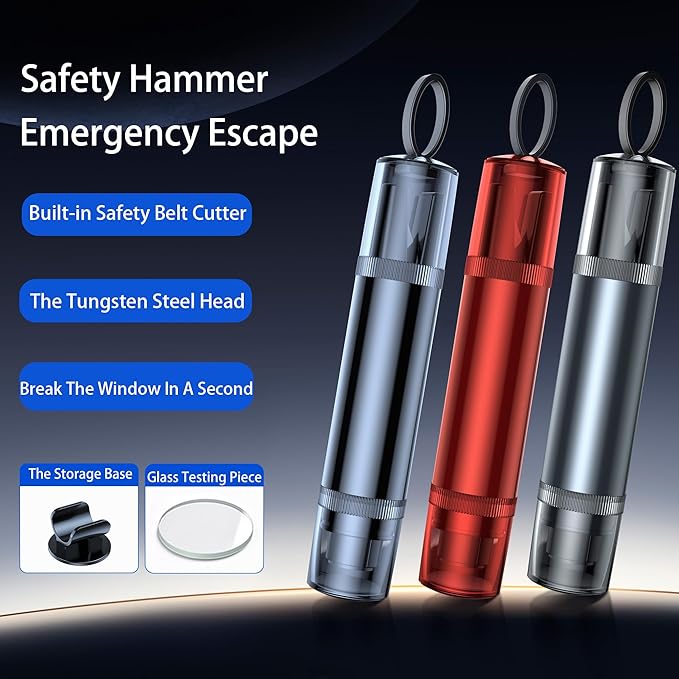 Safe Hammer Car Window Breaker Seatbelt Cutter Under Water or Fire,2 IN1 Window Breaker Tool Auto Glass Breaker Emergency Escape Tool Kit,Car Accessories All Vehicle(3 PCS Black & Red & Silver)
