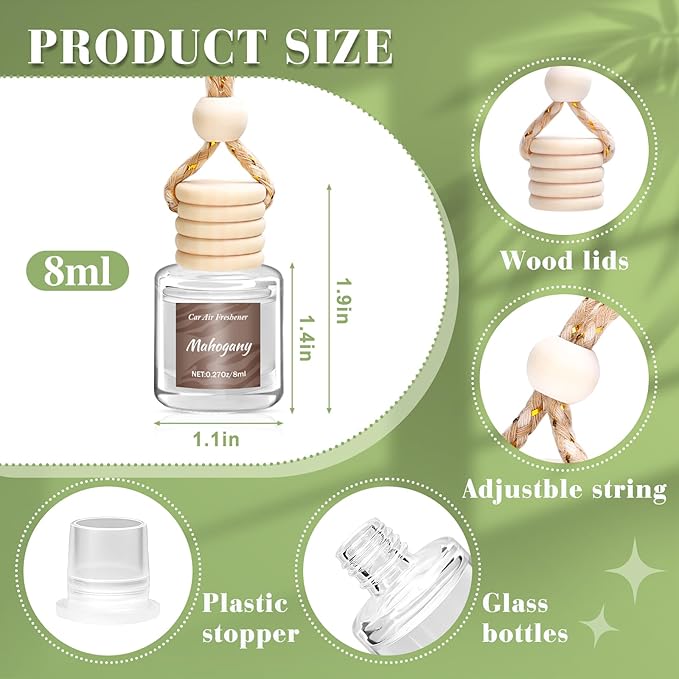 6 Pack Car Air Freshener for Women, Long Lasting Slow-Release Natural Essential Oil Scents Air Freshener Diffuser, Hanging Cute Car Accessories, Refined Auto Interior Decor Gift (8ml Each)