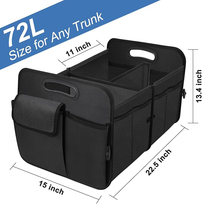 Trunk Organizer, Collapsible Waterproof Multi-Functional car Trunk Grocery Organizer Storage for SUVs & Sedans, Car Accessories for Women/Men, 3 Compartments
