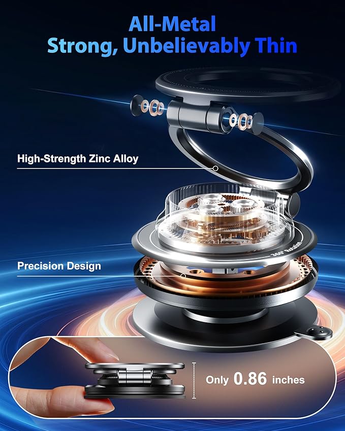 Ultra-Thin Vacuum Gel Magnetic Phone Holder for Car, [95LBS Max Suction] 360° Adjustable [All Zinc-Alloy] Cell Phone Car Mount for MagSafe, Fit for iPhone 17 Pro Max/16/15/14/13/12 & Android