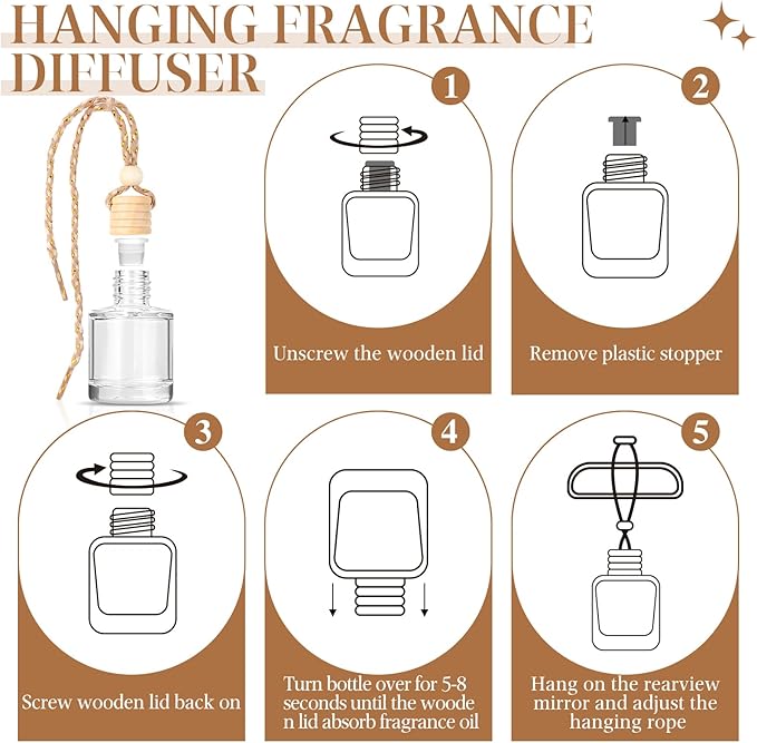 AROIC 6 Pack Car Air Freshener, Mahogany Premium Woody Car Air Freshener Diffuser Fragrance, Hanging Essential Oil Diffuser for Auto Interior Decor, Long Lasting Natural Scent Car Accessories Unisex