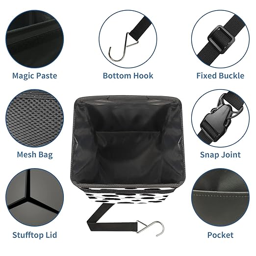 Black and White Cow Print Car Trash Can with Lid Collapsible Reusable Waterproof Car Garage Bag,Automotive Garbage Can,Car Accessories Interior Car Organizer