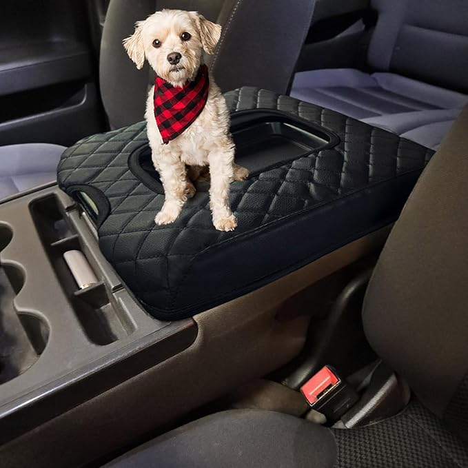 Center Console Cover Compatible with 2014-2018 Chevy Silverado/GMC Sierra Jump Seat Accessories, Middle Console Armrest Lid Leather Protective Cover(ONLY for Split Bench Seat Console)