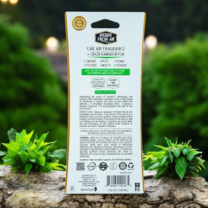 2-Pack: Dual-Action CAR AIR Freshener Rainforest Bliss -Instantly Eliminates Odors from Smoke, Food, Pets in 2 Seconds - For Commuters, Pet Owners, Rideshare Drivers 1.35 Oz. - INSTANT FRESH AIR