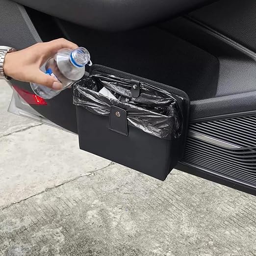 Foldable Car Door Trash Can Organizer, Mini Leather Trash Bin Multi-Function Small Organizer Box for Car Side Door & Seat Back Storage (No Garbage Bag)