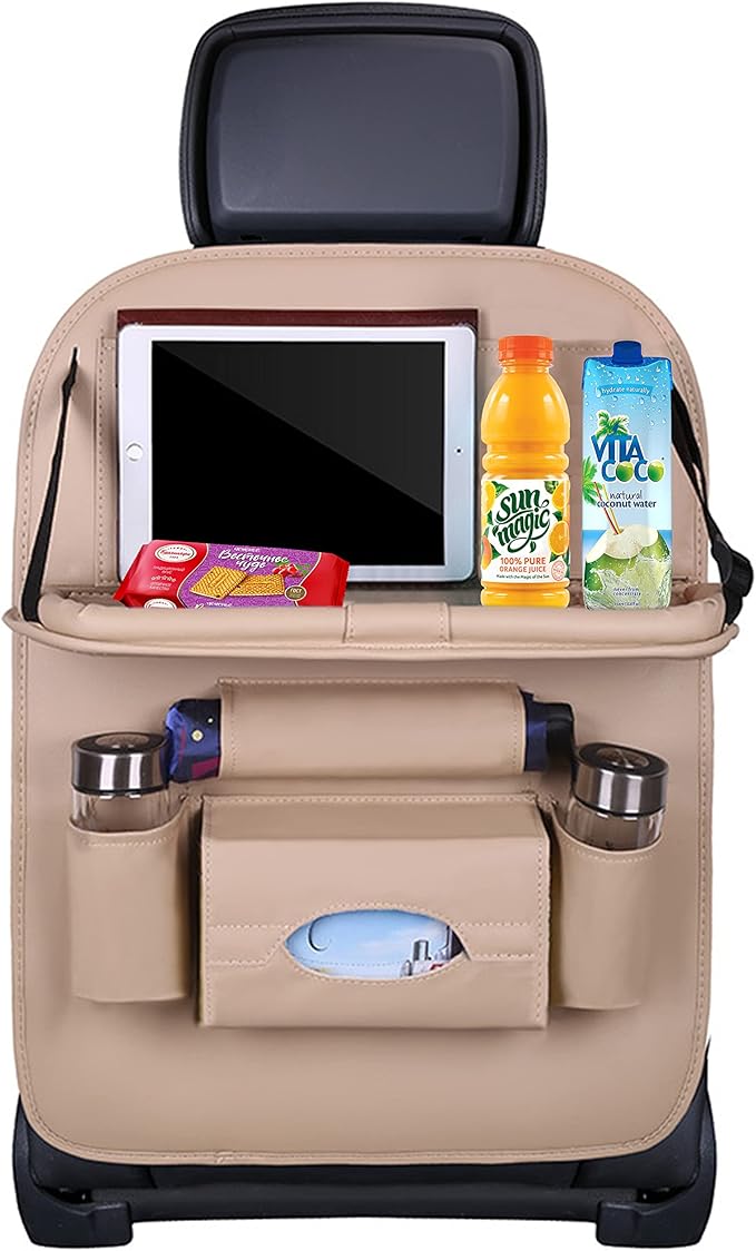 Backseat Car Organizer, Car Back Seat Organizers and Storage with Tablet Holder Kick Mats Back Seat Protectors for Kids with Foldable Tablet Tray Travel Accessories