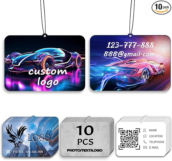 10/50/100Pcs Custom Logo Car Air Fresheners Bulk, Wholesale Personalized Double-Sided Car Air Fresheners with Photo/Text/Business Logo, Suitable for Truck and Car Drivers (10-Horizontal Rectangle)