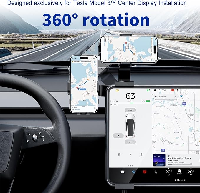 Adjustable Tesla Phone Mount Car Phone Holder for Model 3 and Model Y, No Glue Required,Center Console Display iPhone Holder, Touchscreen Phone Mount for Tesla Fits for All Phone(Black)