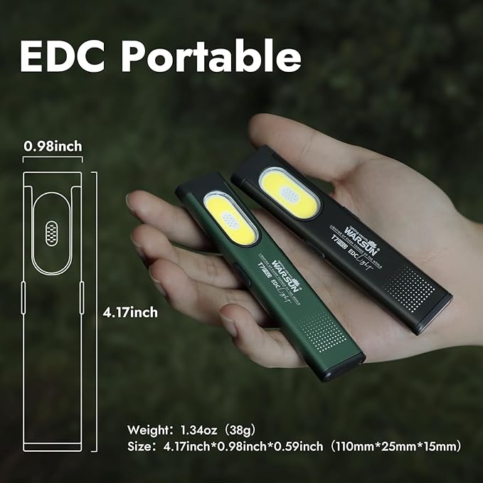 WARSUN Compact Multi-Mode Pocket LED Flashlight - 675LM, USB-C Rechargeable, IPX4, Dual Material, Red/Blue Strobe, for Everyday Carry & Travel