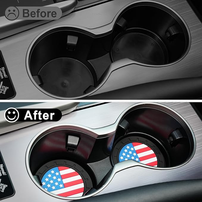 JUSTTOP Car Cup Holder Coaster,American Flag Non-Slip Insert Car Cup Coaster,Car Accessories Interior for Women and Man,4 Pack Multicolour