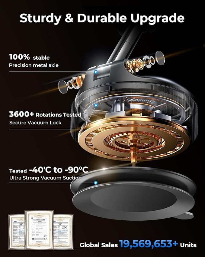 MRGLAS 2026 Upgraded Vacuum Magnetic Phone Holders for Your Car 360° Adjustable Absorption Magnetic Bracket 98LBS Magsafe Suction Cup Phone Mount for iPhone Car Truck Accessories for Men Women