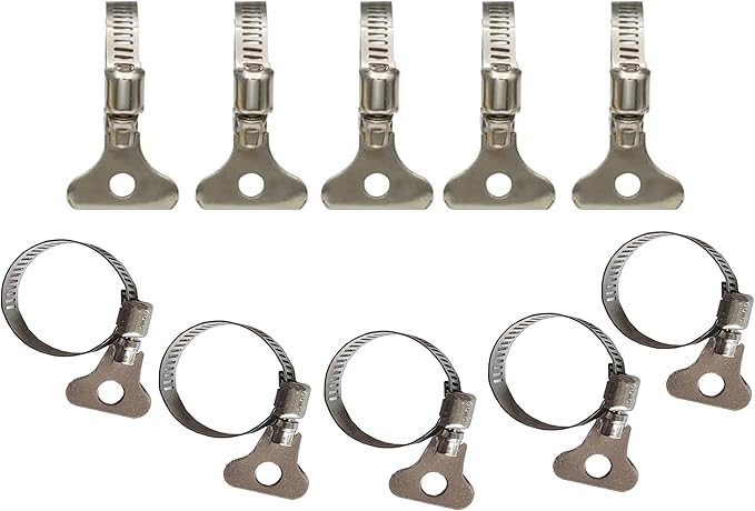 10-Piece Set of 304 Stainless Steel Hose Clamps, Adjustable Spiral Hose Clamps, Key type hose clamps for Plumbing, Automotive, Mechanical and More Applications (Size:18-32mm【11/16"-1 1/4"】)