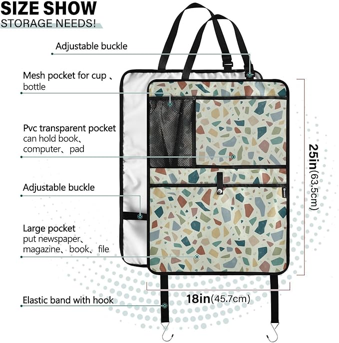 Terrazzo Green02 2 Pack Backseat Car Organizer with Storage Pockets Seat Back Organizers for Kids Kick Mats Backseat Protector Automotive