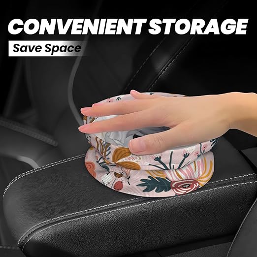 Car Trash Bag Abstract Pink Flowers Waterproof Trash Small Car Can Portable Collapsible Car Garbage Can Hanging for Back Seat Floor or Hanging Headrest Car Decor Road Trip Essentials