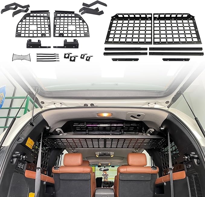HIGH FLYING for Toyota Sequoia 2008-2022 Car Accessories Modular Storage Molle Panels System Trunk Shelf Luggage Storage Carrier Trunk Organizer Aluminum Alloy (Side Panels+Shelf)