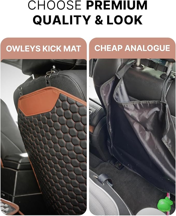 Owleys Kick Mat Back Seat Protector - Car Back Seat Cover for Kids Feet - Waterproof & Sturdy Protector for Upholstery from Dirt, Mud, Scratches and Stain (Hexy 2 pcs)