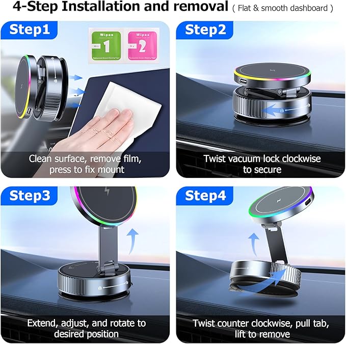 Vacuum Magnetic Phone Holder, 360° Adjustable Suction Phone Mount, The Charger for Magsafe Car Mount with Strong Vacuum Suction, Gifts for Men, Phone Holder for Your Car for iPhone 17 Pro Max