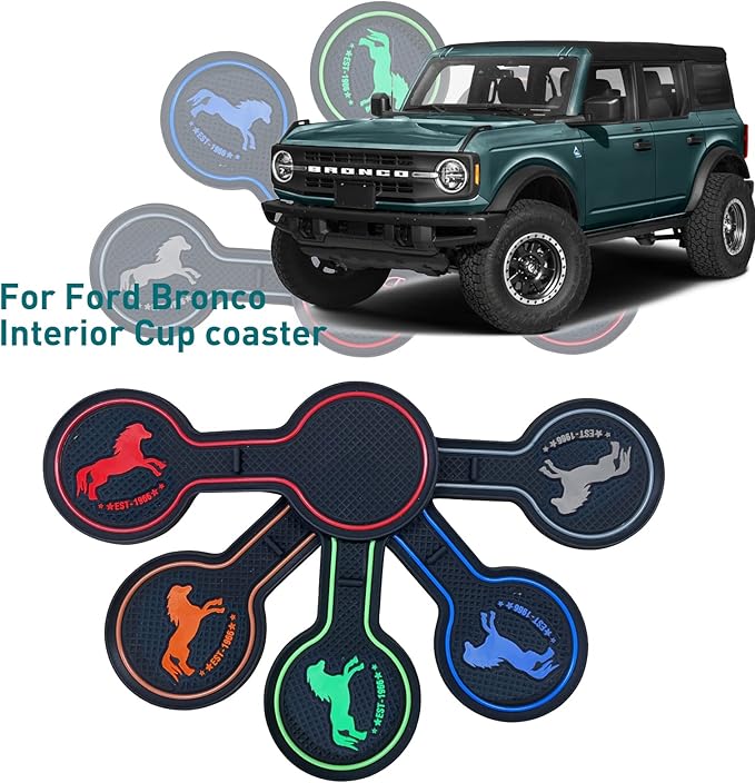 Compatible with Ford Bronco 2021-2025 Car Cup Holder Coaster Offroad, Silicone Car Decorative Water, Bronco Car Accessories (RED)