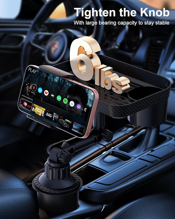 3 in1 Car Cup Holder Expander with 360° Rotation Phone Mount, Multifunctional Car Food Tray for Eating, Drinking, and Phone Mounting, Ideal for Travel, Auto, Trucker & Daily Driving