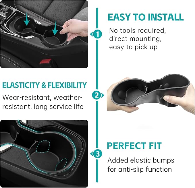 Cup Holder Organizer Compatible with 2022 2023 2024 2025 Chevy Bolt EUV EV Accessories, Noise-Free Water & Dust Proof TPE Insert Console Drink Holder for 2022-2025 Chevrolet Bolt Accessories