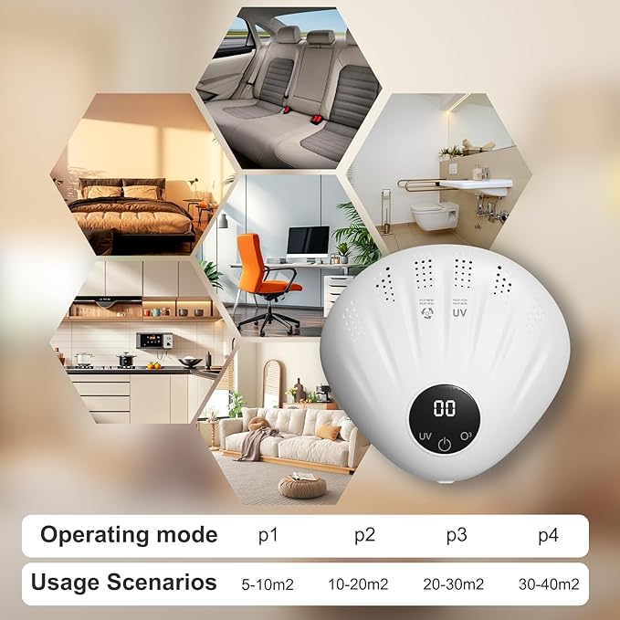 Portable Air Freshener with Ion Technology - Plug-in & Battery Powered for Home, Car, Pet Areas | 72H Runtime, Seashell Design, Compact Travel Use