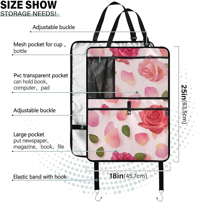 Pink Yellow Rose 1 Pack Backseat Car Organizer with Storage Pockets Seat Back Organizers for Kids Kick Mats Backseat Protector Automotive