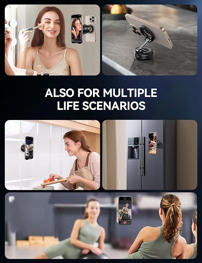 JOYROOM Magsafe Car Mount, Car Mount for iPhone with Strong Magnet, 360° Metal Strut Vacuum Suction Cup Phone Mount for iPhone 17 Air Pro Max/16 15 14 13 12 Series& Android Magsafe Case, Black