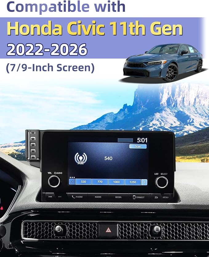 PZK Car Phone Holder for Honda Civic 2022 2023 2024 2025 2026 Accessories 11th Gen Civic 7/9-Inch Screen Compatible with MagSafe Car Phone Mount with Storage Box Not Affect Air Vent with Stroage Box