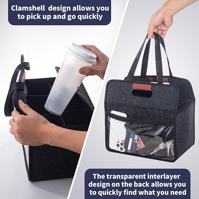 6 Cup Drink Carrier with Handle, Reusable Insulated Drink Caddy Drink Holder for Car, Folding Portable Coffee Cup Holder Bag for Travel and Delivery