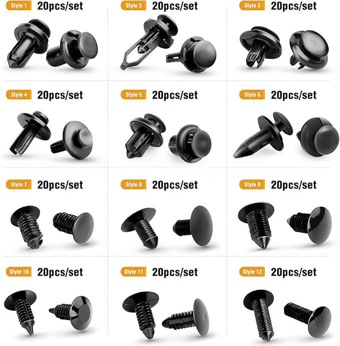 GOOACC - GRC-04 20SETS 240PCS Bumper Retainer Clips Car Plastic Rivets Fasteners Push Retainer Kit Popular Sizes Auto Push Pin Rivets Set Door Trim Panel Fender Clips for GM Ford Toyota Honda Chrysler