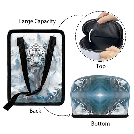 1.2 Gallons Car Trash Can for Women, White Tiger Auto Trash Can for Car, Adjustable Hanging for Tail of Console/Back of Seat, Odor-Free with Zipper Leak-Proof Lid Design, Small and Convenient