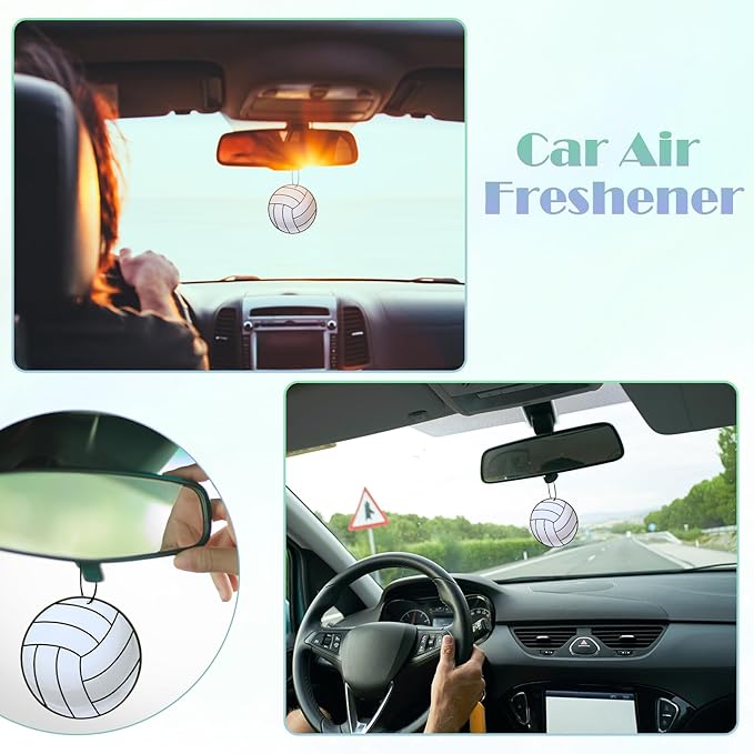 12 Pcs Car Air Freshener Hanging Long Lasting Scent Gift for Sport Lover Automotive Freshener Aromatherapy Tablet Rearview Mirror Interior Accessories Locker Office Home Decoration(Volleyball)