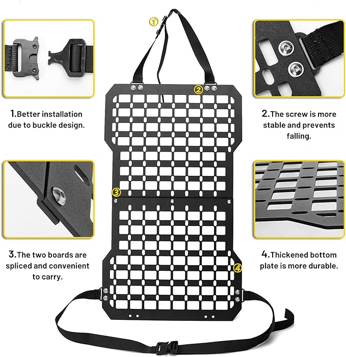 1 Pack Metal Seat Back Molle Panels with Gun Mount For Truck,Truck Tactical Seat Back Organizer Panel with Gun Rack Holder for All Vehicles