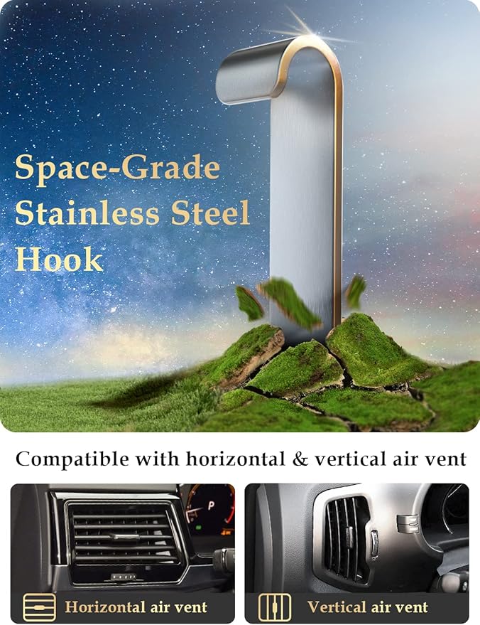 Phone Mount for Car Vent: [Never Blocking] Air Vent Cell Phones Holder for iPhone & Samsung Android Smartphone [Thick Cases Friendly] Hands-Free Auto Mobile Phone Stand (Acrylic)