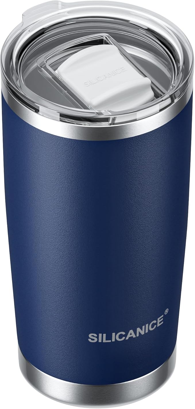 20oz Vacuum Insulated Tumbler - Double Wall Stainless Steel Coffee Mug with Detachable Slider Lid, BPA Free, Car Cup Holder Compatible - Gym/Office/Travel/Home -Navy Blue