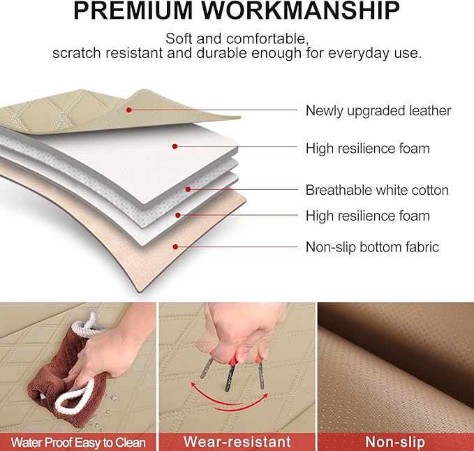 1 Pack Leather Front Car Seat Cover Bottom Car Seat, Anti-Slip and Full Wrap Driver Car Seat Protectors, Luxury Waterproof Bottom Auto Seat Cushion Pad Mat for Most Vehicles(Yellow Beige)