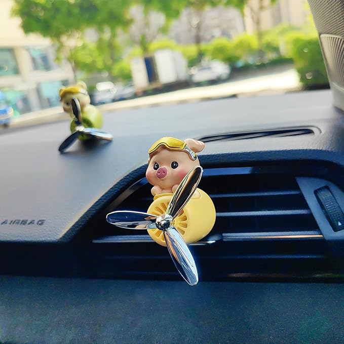 Cute Car Air Freshener for Women/Men, Pilot Car Vent Clips Creative Automotive Fragrance Air Diffuser, Outlet Flower Fan Automotive Decoration Interior Accessories (Pilot Pig)