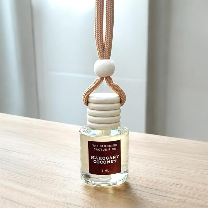 Car Air Hanging Fragrance Oil 2 Pack, Auto Freshener, Essential Oil Diffuser for Cars, Long Lasting Aroma Women Gift, Made in USA, Odors Eliminator, Interior Decor | MAHOGANY COCONUT - 8 ML