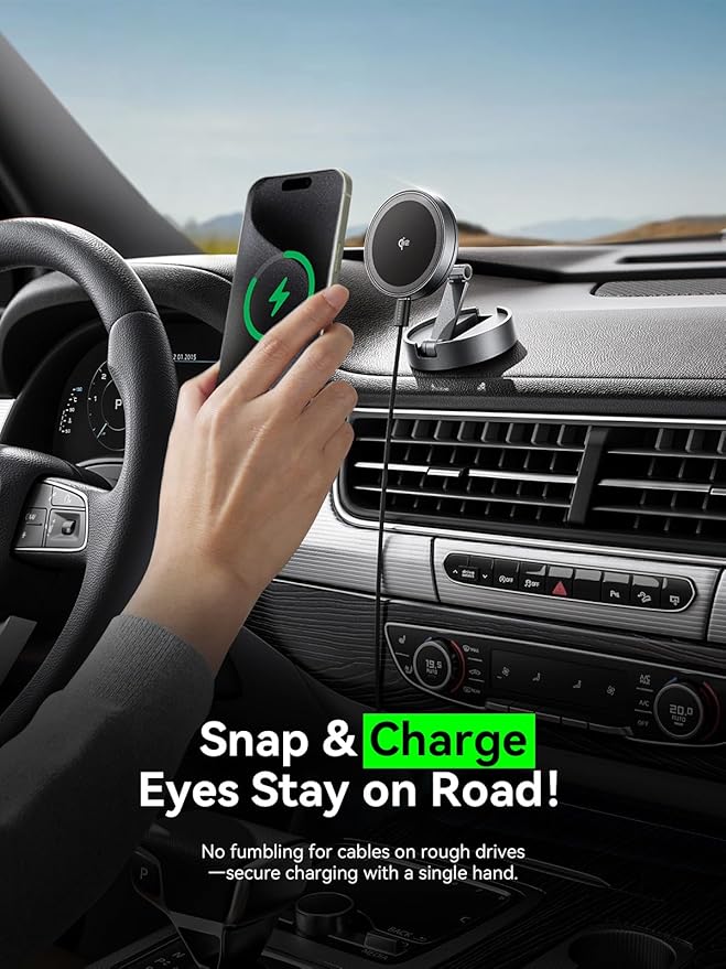 THREEKEY Qi2 Certified MagSafe Car Mount Charger,Car Wireless Charger,15W Magnetic Charger Fast Charging,Retractable Phone Holder with 360°Rotation,Car Mount for iPhone17-12&Galaxy S25 Ultra