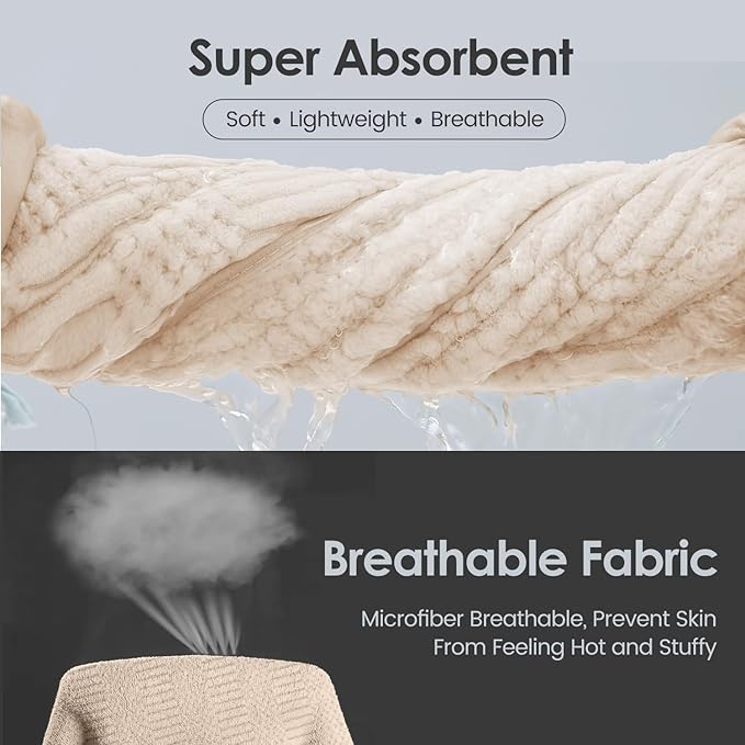 JML Microfier Bath Towels Set of 2, Large Microfier Body Towel for Adult, 30" x 60", Oversized, Soft, Super Absorbent, Fast Drying, Use for Sauna,Gym,Sport, Fitness, Yoga, Diamond Cross Grid Camel