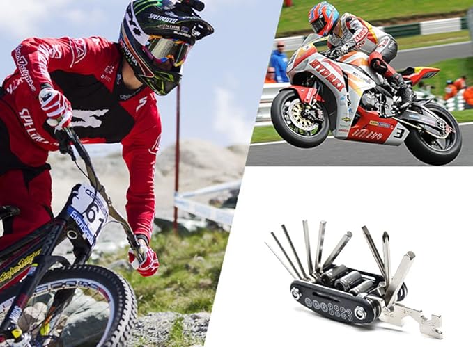 Motorcycle Bike Mechanic Repair Tool Kit with 16 In 1 Multi-Function Allen Key Multi Hex Wrench Screwdriver for Home Outdoor Travel Camping Sport Bicycle Cycling