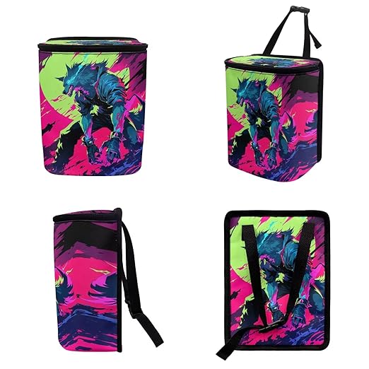 1.2 Gallons Car Can Trash Bag, Werewolf Trash Bags for Cars, Adjustable Hanging for Tail of Console/Back of Seats, with Zipper Leak-Proof Lid Design, Washable, Easy to Clean, Easy to Install