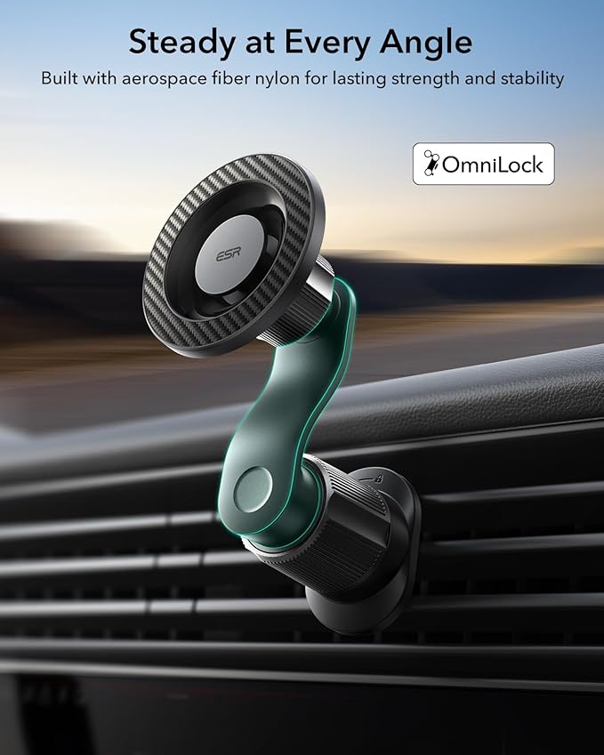 ESR OmniLock for MagSafe Car Mount, 360° Rotation, Car Phone Mount for Air Vent, Magnetic Phone Holder for iPhone 17/16/15/14/13/12, Google/Samsung/Android, All Smartphones(2 MagSafe Rings Included)