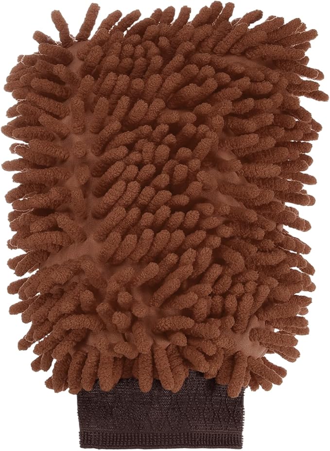 HARFINGTON Premium Chenille Microfiber Car Wash Mitts 9.8" x 7.9" Scratch Free Wash Gloves Absorbent Double Sided Plush Cleaning Drying Mitts for Car Washing Home Brown