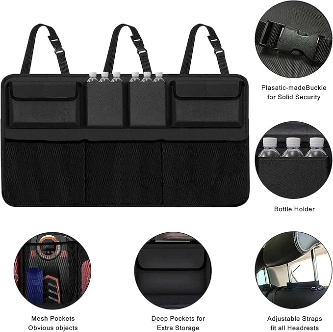 Car Trunk Organizer and Storage, Backseat Hanging Organizer for SUV, Truck, MPV,Van Collapsible Cargo Storage Bag with 7 Pockets, Car Interior Accessories for Men and Women